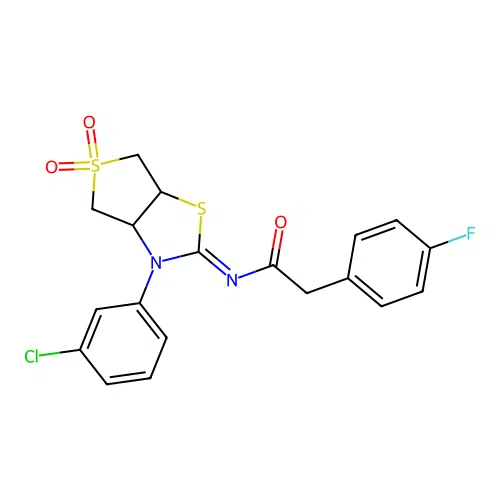 N-[(2E)-3-(3-chlorophenyl)-5,5-dioxidotetrahydrothieno[3,4-d][1,3]thiazol-2(3H)-ylidene]-2-(4-fluorophenyl)acetamide structure