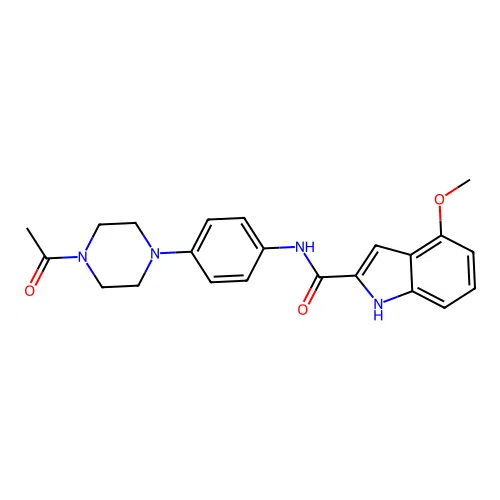 N-[4-(4-acetylpiperazin-1-yl)phenyl]-4-methoxy-1H-indole-2-carboxamide structure