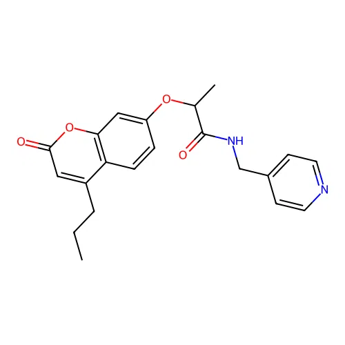 2-[(2-oxo-4-propyl-2H-chromen-7-yl)oxy]-N-(pyridin-4-ylmethyl)propanamide structure