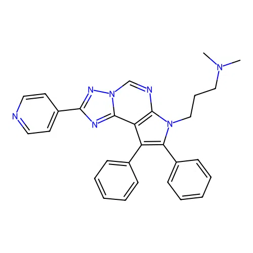 3-(8,9-diphenyl-2-(pyridin-4-yl)-7H-pyrrolo[3,2-e][1,2,4]triazolo[1,5-c]pyrimidin-7-yl)-N,N-dimethylpropan-1-amine structure