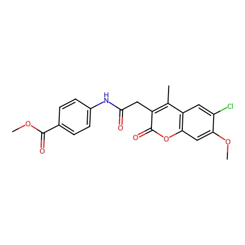 methyl 4-(2-(6-chloro-7-methoxy-4-methyl-2-oxo-2H-chromen-3-yl)acetamido)benzoate structure