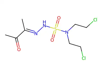 2-[Bis(2-chloroethyl)sulfamoylhydrazinylidene]-3-oxobutane structure