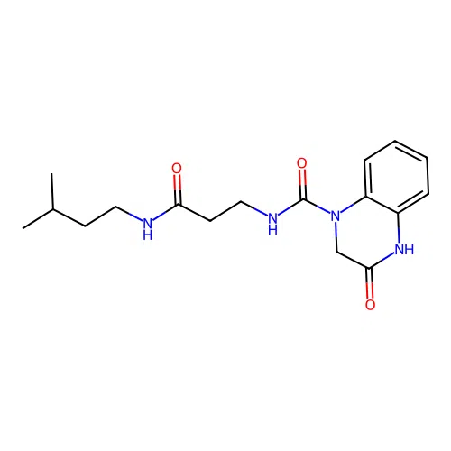 3-hydroxy-N-{3-[(3-methylbutyl)amino]-3-oxopropyl}quinoxaline-1(2H)-carboxamide structure