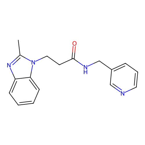 3-(2-methyl-1H-benzimidazol-1-yl)-N-(pyridin-3-ylmethyl)propanamide structure
