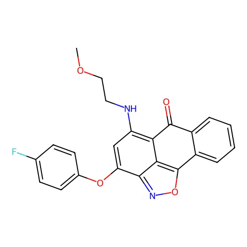 3-(4-fluorophenoxy)-5-[(2-methoxyethyl)amino]-6H-anthra[1,9-cd]isoxazol-6-one structure