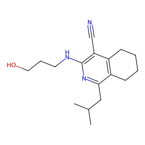 3-(3-hydroxypropylamino)-1-(2-methylpropyl)-5,6,7,8-tetrahydroisoquinoline-4-carbonitrile structure
