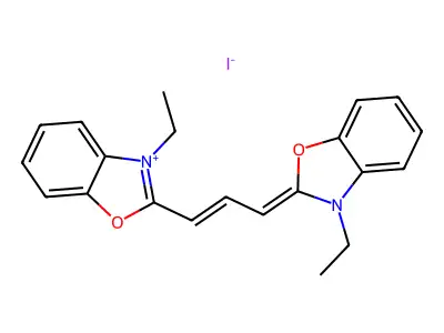 3-Ethyl-2-(3-(3-ethyl-3H-benzoxazol-2-ylidene)prop-1-enyl)benzoxazolium iodide structure