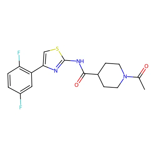 1-acetyl-N-[4-(2,5-difluorophenyl)-1,3-thiazol-2-yl]piperidine-4-carboxamide structure