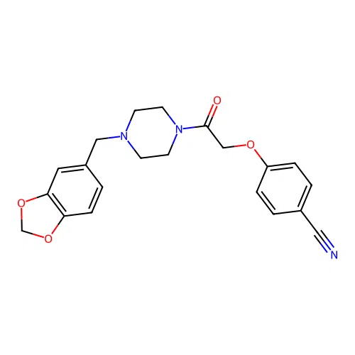 4-[2-[4-(1,3-Benzodioxol-5-ylmethyl)piperazin-1-yl]-2-oxoethoxy]benzonitrile structure
