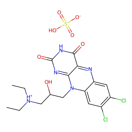 Isoalloxazine, 7,8-dichloro-10-(3-(diethylamino)-2-hydroxypropyl)-, sulfate structure