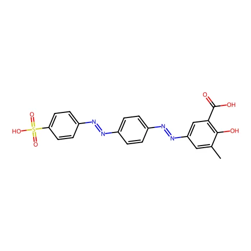 3-Methyl-5-((4-((4-sulphophenyl)azo)phenyl)azo)salicylic acid structure