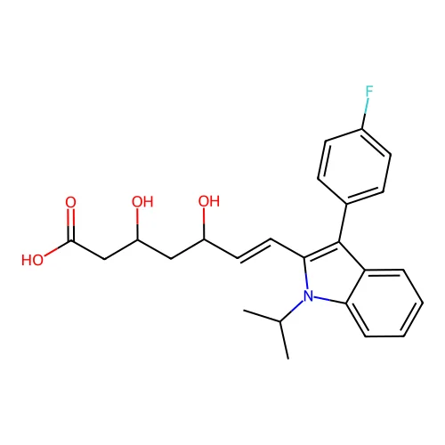 7-[3-(4-Fluorophenyl)-1-propan-2-yl-2-indolyl]-3,5-dihydroxy-6-heptenoic acid structure