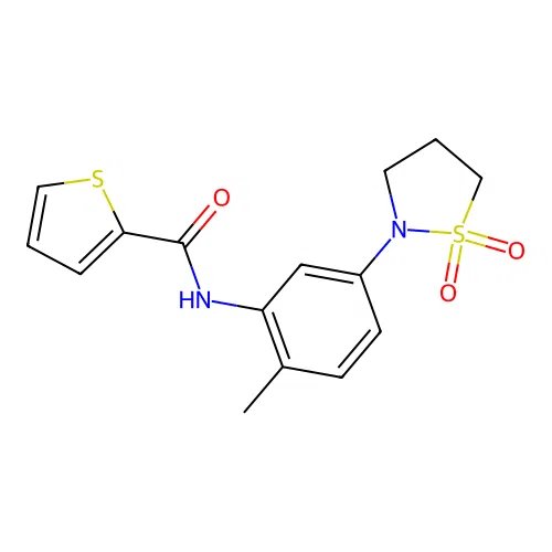 N-(5-(1,1-dioxidoisothiazolidin-2-yl)-2-methylphenyl)thiophene-2-carboxamide structure