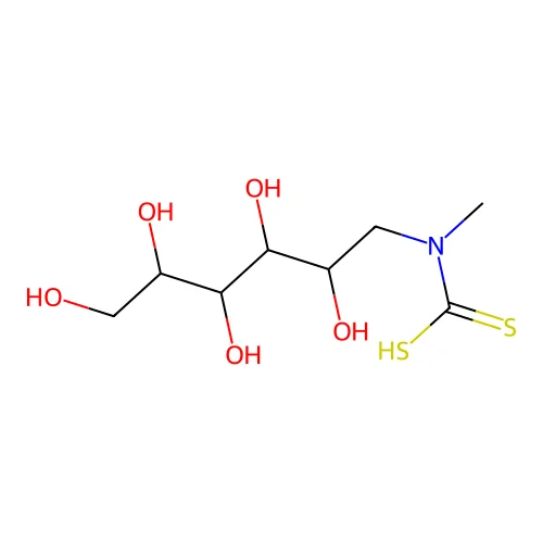 Methyl(2,3,4,5,6-pentahydroxyhexyl)carbamodithioic acid structure
