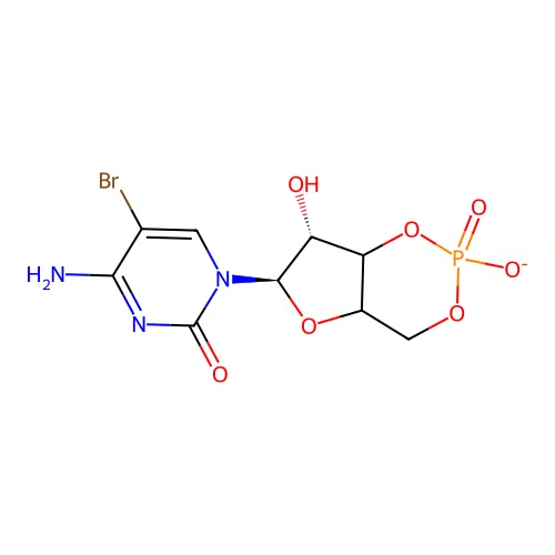 2(1H)-Pyrimidinone, 4-amino-5-bromo-3,4-dihydro-1-((6R,7R)-tetrahydro-2,7-dihydroxy-2-oxido-4H-furo(3,2-d)-1,3,2-dioxaphosphorin-6-yl)-, ion(1-) structure