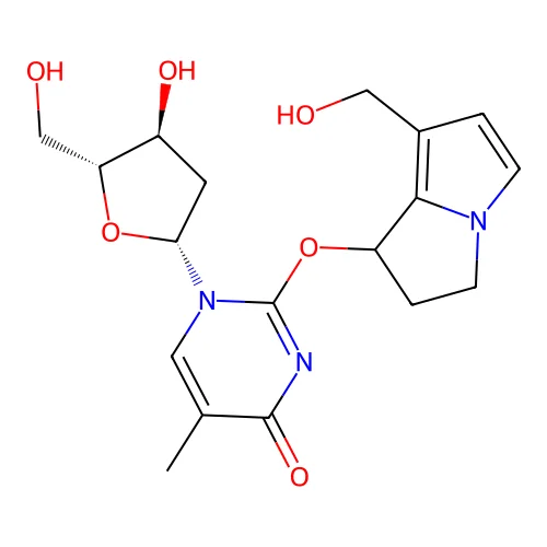 Thymidine, 2-O-(2,3-dihydro-7-(hydroxymethyl)-1H-pyrrolizin-1-yl)-, (R)- structure
