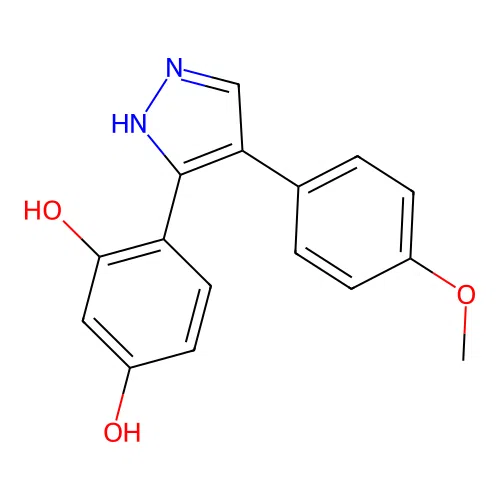 4-[4-(4-methoxyphenyl)-1H-pyrazol-3-yl]benzene-1,3-diol structure