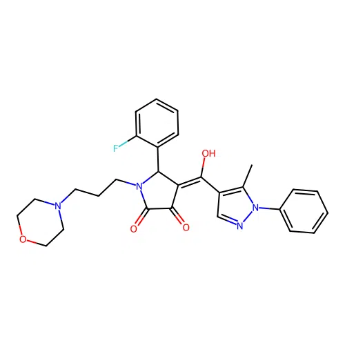 (4E)-5-(2-fluorophenyl)-4-[hydroxy-(5-methyl-1-phenylpyrazol-4-yl)methylidene]-1-(3-morpholin-4-ylpropyl)pyrrolidine-2,3-dione structure