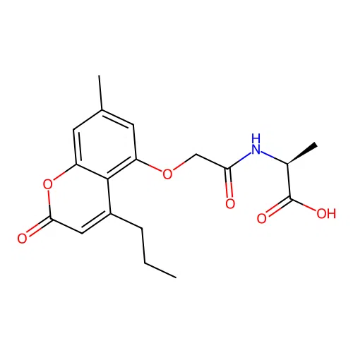 N-{[(7-methyl-2-oxo-4-propyl-2H-chromen-5-yl)oxy]acetyl}-L-alanine structure