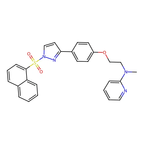 N-methyl-N-(2-{4-[1-(1-naphthylsulfonyl)-1H-pyrazol-3-yl]phenoxy}ethyl)-2-pyridinamine structure