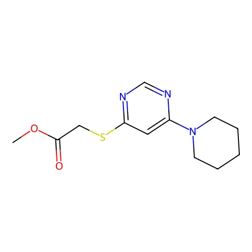 Acetic acid, ((6-(1-piperidinyl)-4-pyrimidinyl)thio)-, methyl ester structure