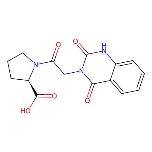 (R)-1-(2-(2,4-dioxo-1,2-dihydroquinazolin-3(4H)-yl)acetyl)pyrrolidine-2-carboxylic acid structure