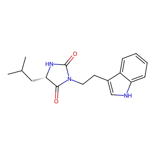 (S)-3-(2-(1H-indol-3-yl)ethyl)-5-isobutylimidazolidine-2,4-dione structure