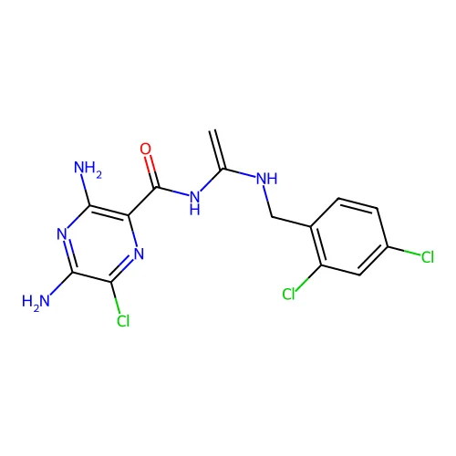3,5-diamino-6-chloro-N-[1-[(2,4-dichlorophenyl)methylamino]ethenyl]pyrazine-2-carboxamide structure