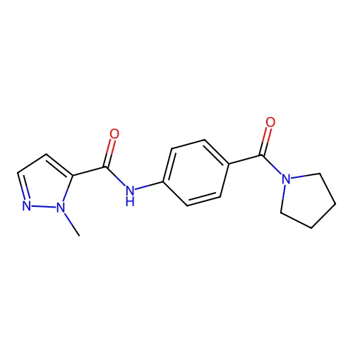 2-methyl-N-[4-(pyrrolidine-1-carbonyl)phenyl]pyrazole-3-carboxamide structure