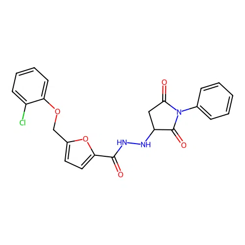 5-[(2-chlorophenoxy)methyl]-N'-(2,5-dioxo-1-phenylpyrrolidin-3-yl)furan-2-carbohydrazide structure