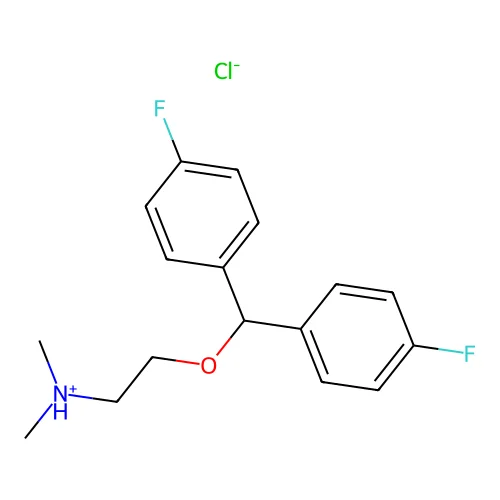 Ethanamine, 2-(bis(4-fluorophenyl)methoxy)-N,N-dimethyl-, hydrochloride structure
