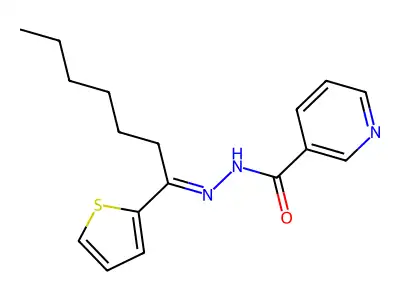 N-(1-thiophen-2-ylheptylideneamino)pyridine-3-carboxamide structure