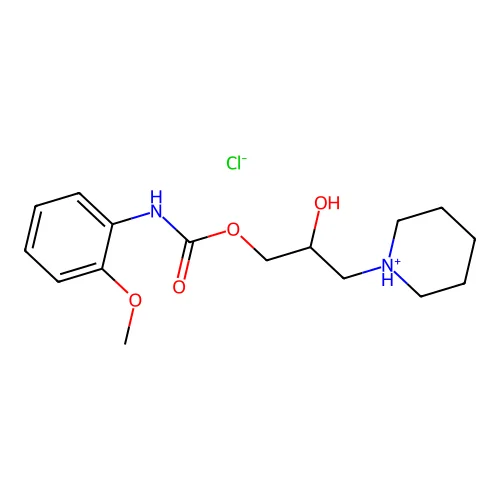 Carbanilic acid, o-methoxy-, 2-hydroxy-3-piperidinopropyl ester, hydrochloride structure