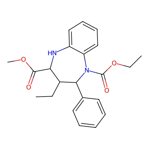1H-1,5-Benzodiazepine-1,4-dicarboxylic acid, 2,3,4,5-tetrahydro-4-methyl-2-phenyl-, diethyl ester structure