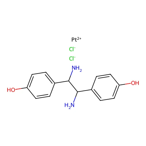 Dichloro(1,2-bis(4-hydroxyphenyl)ethylenediamine)platinum II structure